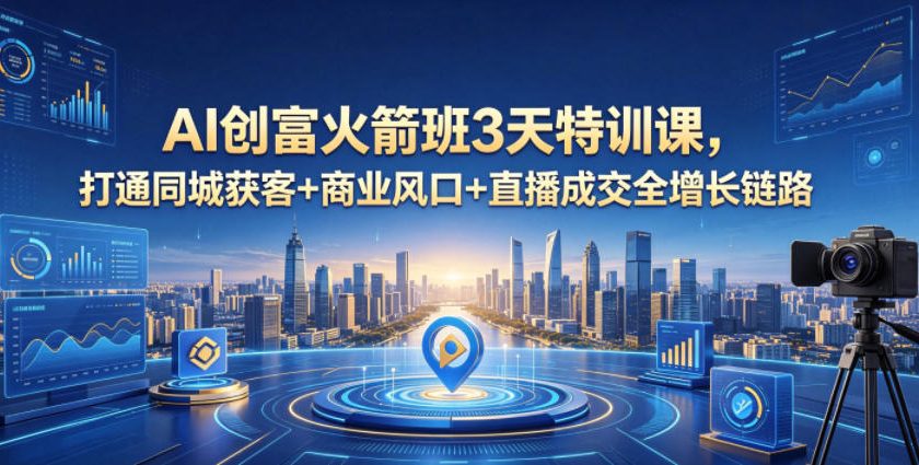 AI创富火箭班3天特训课，打通同城获客+商业风口+直播成交全增长链路，2026年4月新课-酉宸轻创社