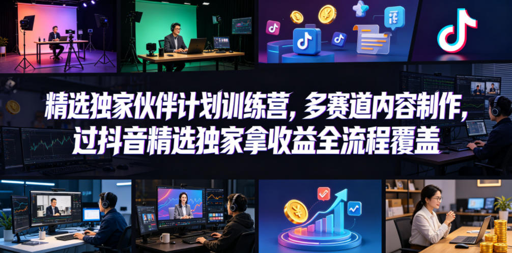小豁食堂精选独家伙伴计划训练营，多赛道内容制作，过抖音精选独家拿收益全流程覆盖-酉宸轻创社