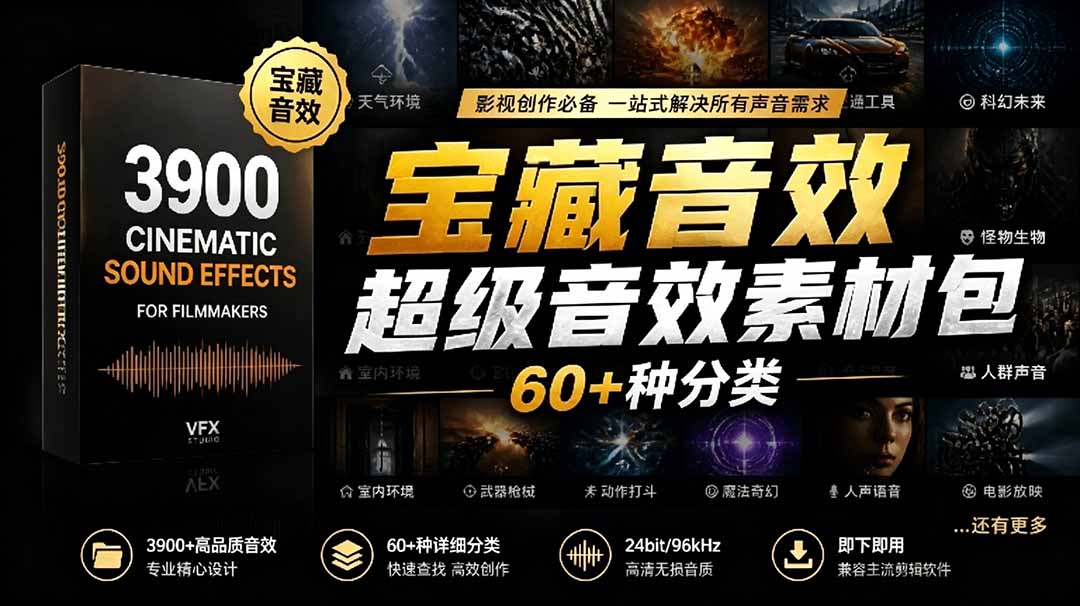 宝藏音效合集包！60+多种音效分类，共计3900个，分类清晰，全中文分类，高品质剪辑音效素材包-酉宸轻创社