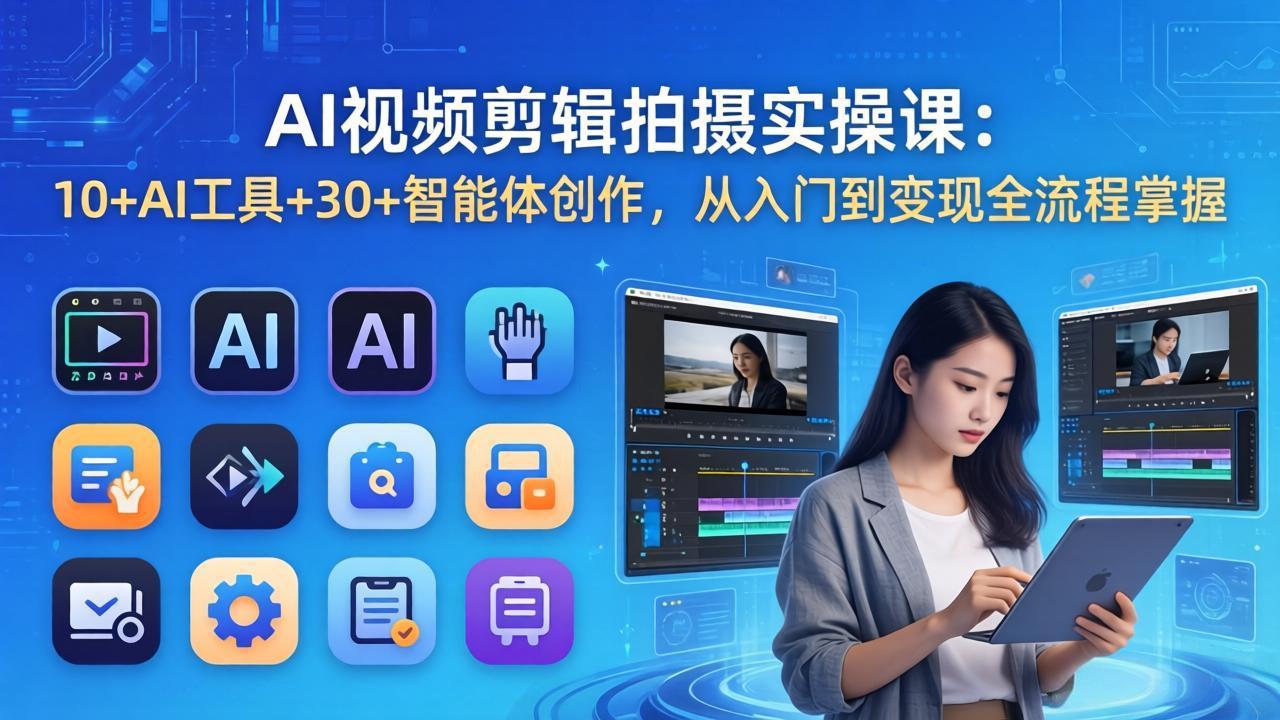 AI 视频剪辑拍摄实操课：10+AI工具+30+智能体创作，从入门到变现全流程掌握-酉宸轻创社