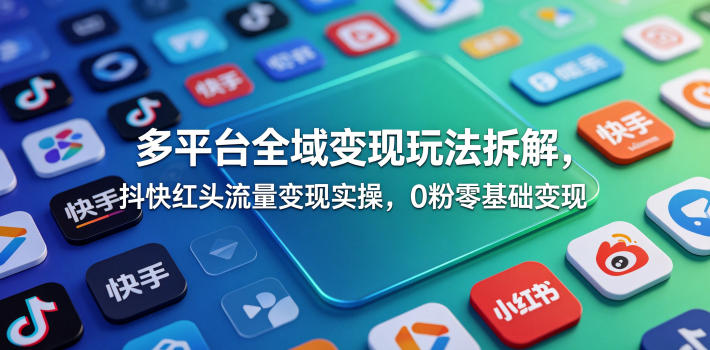 多平台全域变现玩法拆解，抖快红头流量变现实操，0粉零基础变现-酉宸轻创社