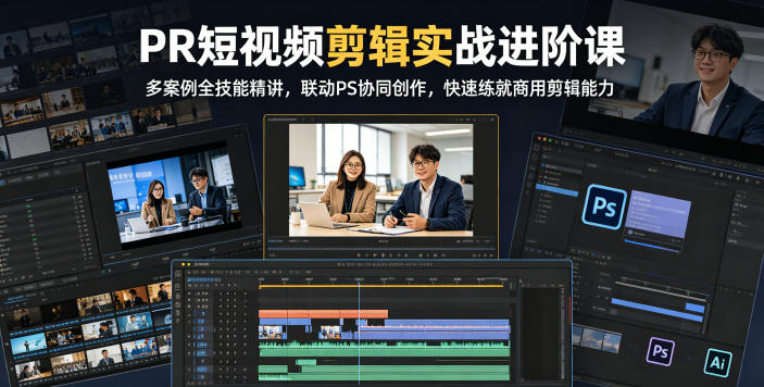 PR短视频剪辑实战进阶课，多案例全技能精讲，联动PS协同创作，快速练就商用剪辑能力-酉宸轻创社