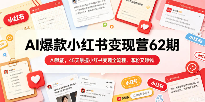 AI爆款小红书变现营62期2026年5月，AI赋能，45天掌握小红书变现全流程，涨粉又賺钱-酉宸轻创社