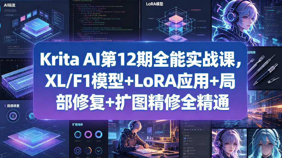 Krita AI第12期全能实战课，XL/F1模型+LoRA应用+局部修复+扩图精修全精通-酉宸轻创社