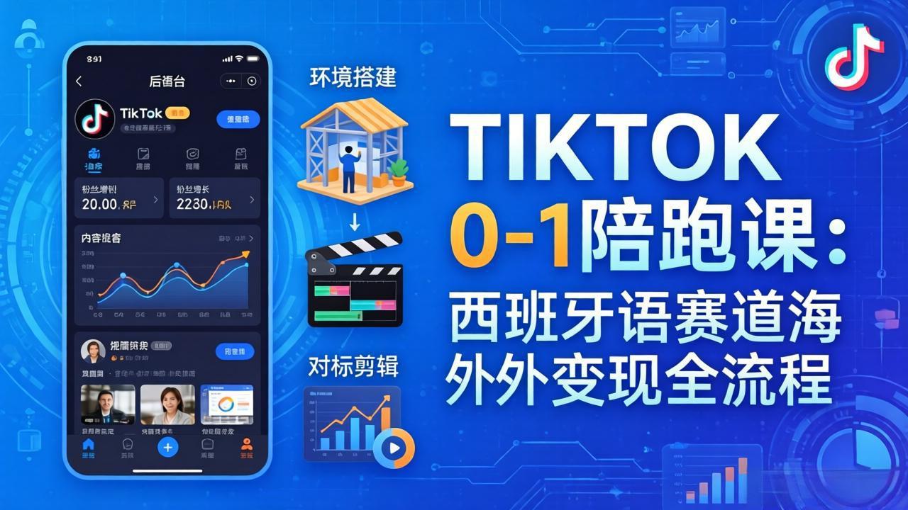 TIKTOK 0-1 陪跑课：从环境搭建到刷对标剪辑，西班牙语赛道海外变现全流程-酉宸轻创社