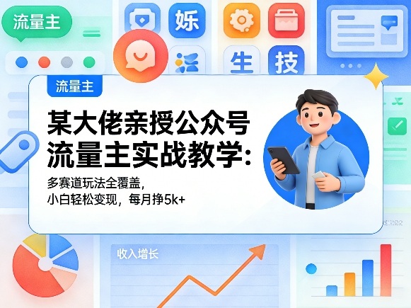 某大佬亲授公众号流量主实战教学：多赛道玩法全覆盖，小白轻松变现，每月多挣5k+-酉宸轻创社