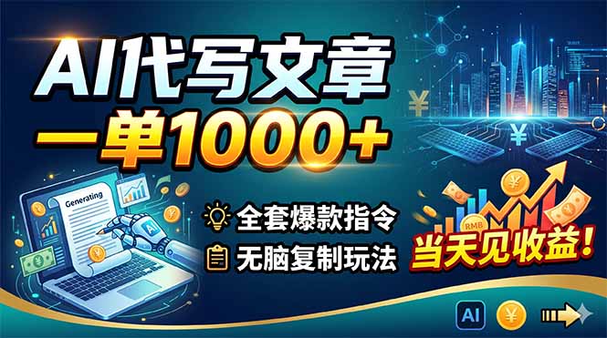 AI代写文章，一单1000+，全套爆款指令+无脑复制玩法，当天见收益！-酉宸轻创社