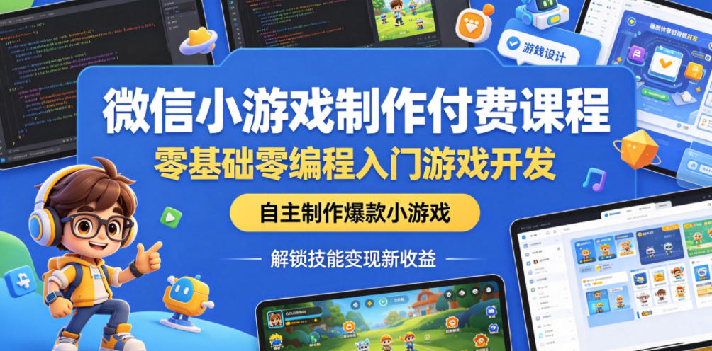 微信小游戏制作付费课程，零基础零编程入门游戏开发，自主制作爆款小游戏，解锁技能变现新收益-酉宸轻创社