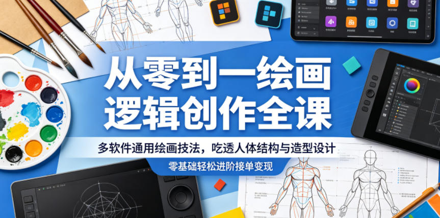 从零到一绘画逻辑创作全课,多软件通用绘画技法,吃透人体结构与造型设计,零基础轻松进阶接单变现-酉宸轻创社