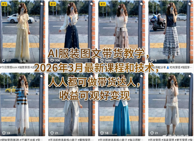 AI服装图文带货教学，2026年3月最新课程和技术，人人都可做带货达人，收益可观好变现-酉宸轻创社