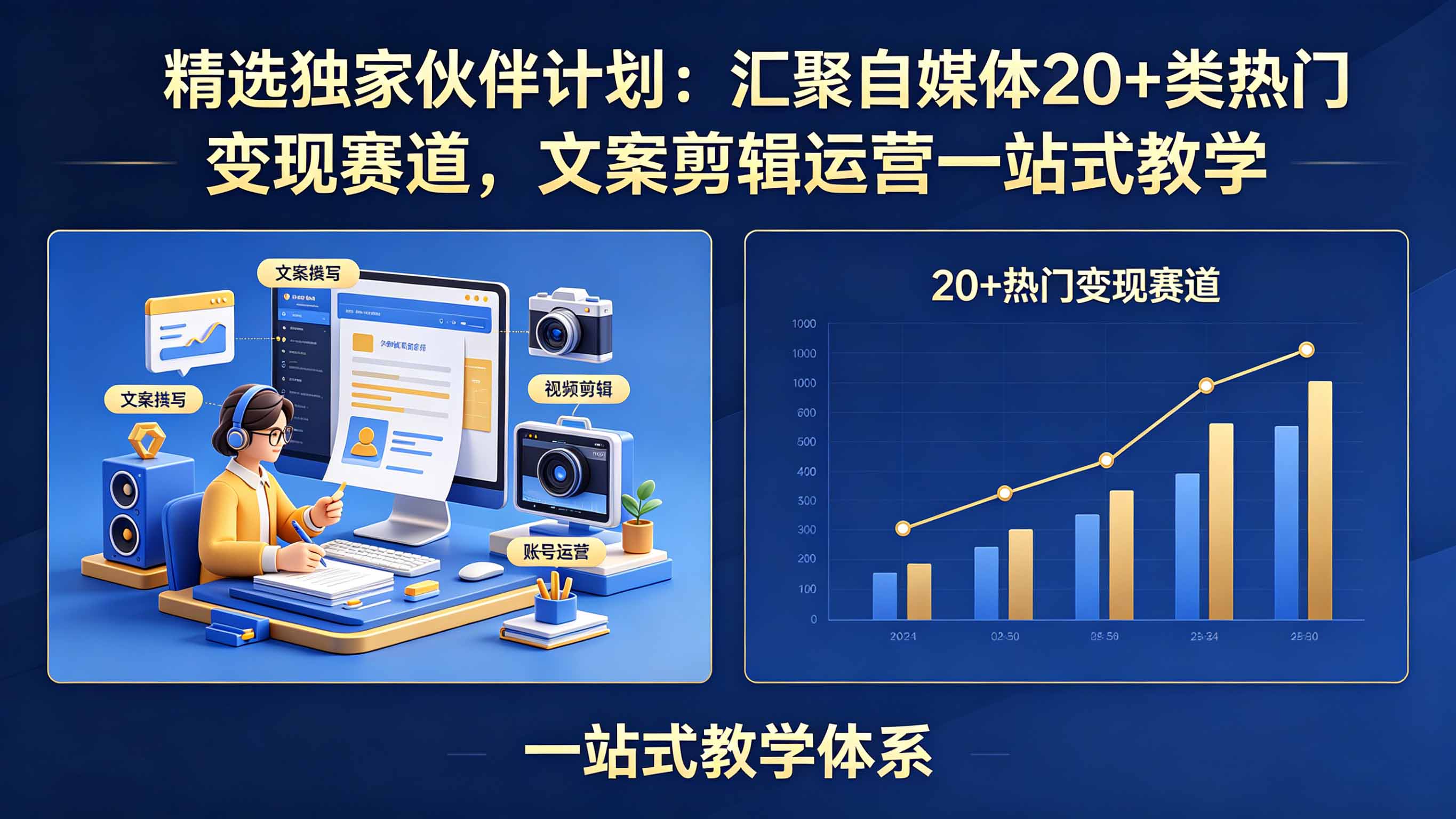 精选独家伙伴计划：汇聚自媒体20+类热门变现赛道，文案剪辑运营一站式教学-酉宸轻创社