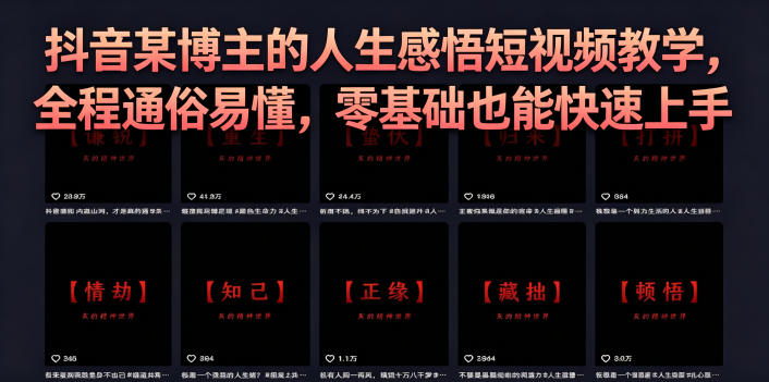抖音某博主的灰太狼人生感悟短视频教学,全程通俗易懂,零基础也能快速上手-酉宸轻创社