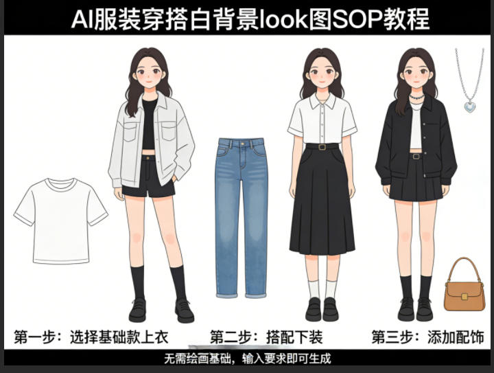 AI服装穿搭白背景look图SOP教程，不用会画画，提几句具体要求，AI就能还你一个奇迹-酉宸轻创社