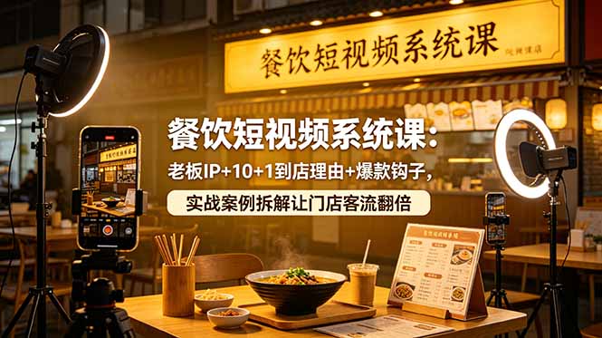 餐饮短视频系统课：老板IP+10+1到店理由+爆款钩子，实战案例拆解让门店客流翻倍-酉宸轻创社