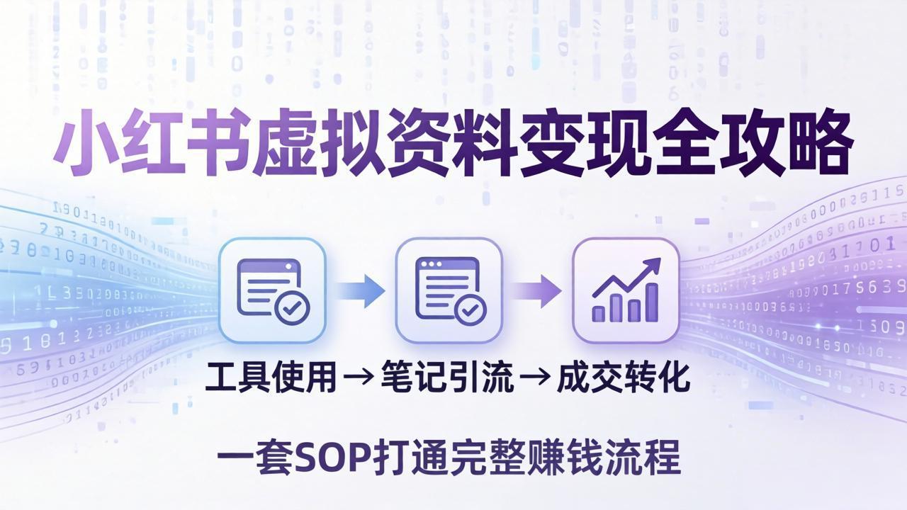 小红书虚拟资料变现全攻略：从工具使用到笔记引流成交，一套 SOP 打通完整赚钱流程-酉宸轻创社