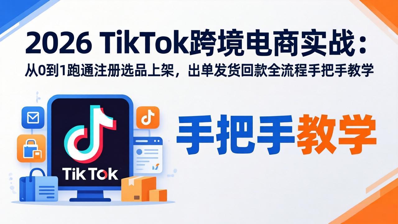 2026TikTok跨境电商实战：从0到1跑通注册选品上架，出单发货回款全流程手把手教学-酉宸轻创社