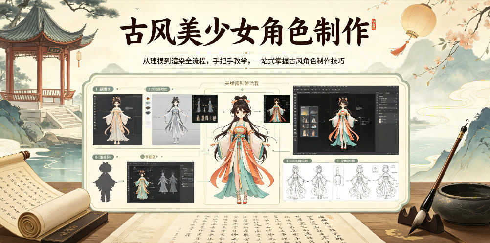 古风美少女角色制作，从建模到渲染全流程，手把手教学，一站式掌握古风角色制作技巧-酉宸轻创社