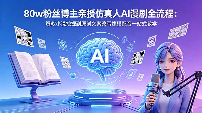 80w粉丝博主亲授仿真人AI漫剧全流程：爆款小说挖掘到原创文案改写建模配音一站式教学-酉宸轻创社