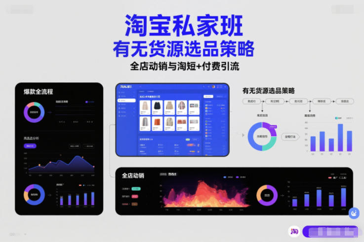淘宝私家班，有无货源选品策略，高成功率爆款全流程打法，全店动销与淘短+付费引流(更新2026年4月)-酉宸轻创社