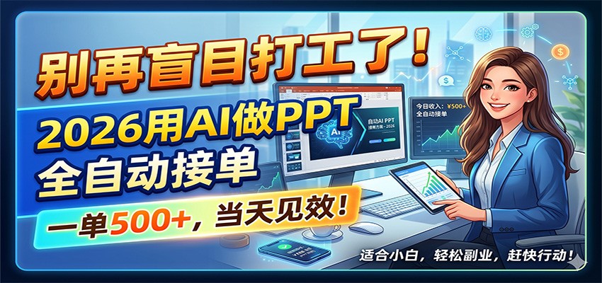 别再盲目打工了！2026用AI做PPT全自动接单，一单5张+，当天见效！-酉宸轻创社