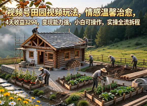视频号田园视频玩法，情感温馨治愈，4天收益3294，变现能力强，小白可操作，实操全流程拆解-酉宸轻创社
