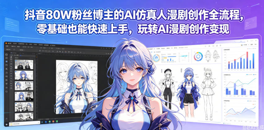 抖音80W粉丝博主的AI仿真人漫剧创作全流程，零基础也能快速上手，玩转AI漫剧创作变现-酉宸轻创社