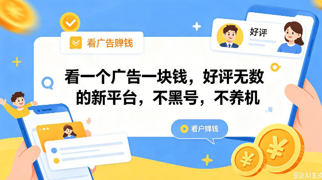 看一个广告一块钱，好评无数的新平台，不黑号，不养机，一撸几十块钱还是不错的【揭秘】-酉宸轻创社