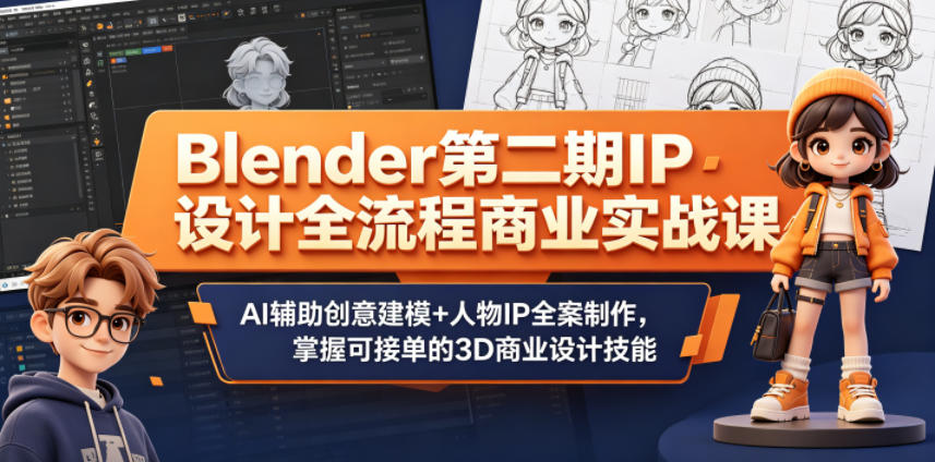 Blender第二期IP设计全流程商业实战课，AI辅助创意建模+人物IP全案制作，掌握可接单的3D商业设计技能-酉宸轻创社