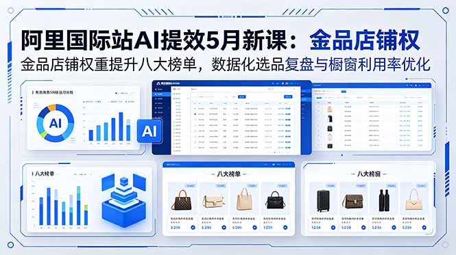 阿里国际站AI提效5月新课：金品店铺权重提升八大榜单，数据化选品复盘与橱窗利用率优化-酉宸轻创社