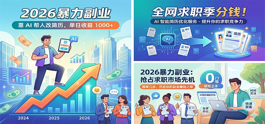2026暴力副业：靠AI帮人改简历，单日收益1000+，全网求职季分钱-酉宸轻创社
