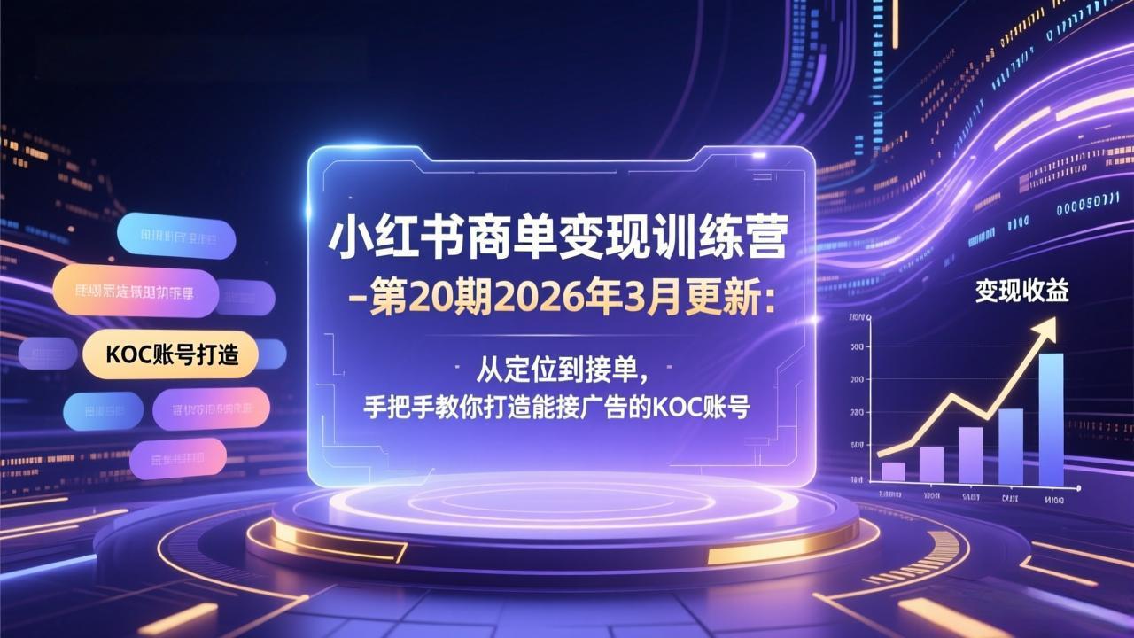 小红书商单变现训练营-第20期26年3月更新:从定位到接单,手把手教你打造能接广告的KOC账号-酉宸轻创社