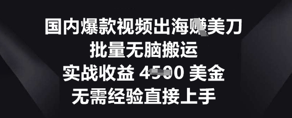国内爆款视频出海挣美刀，批量无脑搬运，实战收益4.5k，无需经验直接上手-酉宸轻创社