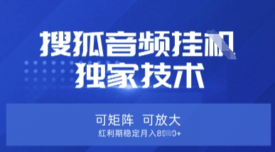 【搜狐音频挂G】独家技术，可矩阵可放大，红利期稳定月入8k【揭秘】-酉宸轻创社