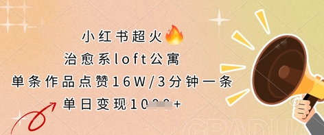 小红书超火的治愈系loft公寓，单条作品点赞16W，3分钟一条，单日变现数张-酉宸轻创社